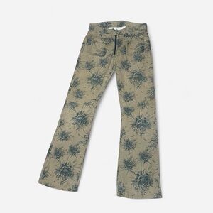 Diesel Factory Deadstock RARE Tan and green cyber floral print flare pants 29x32